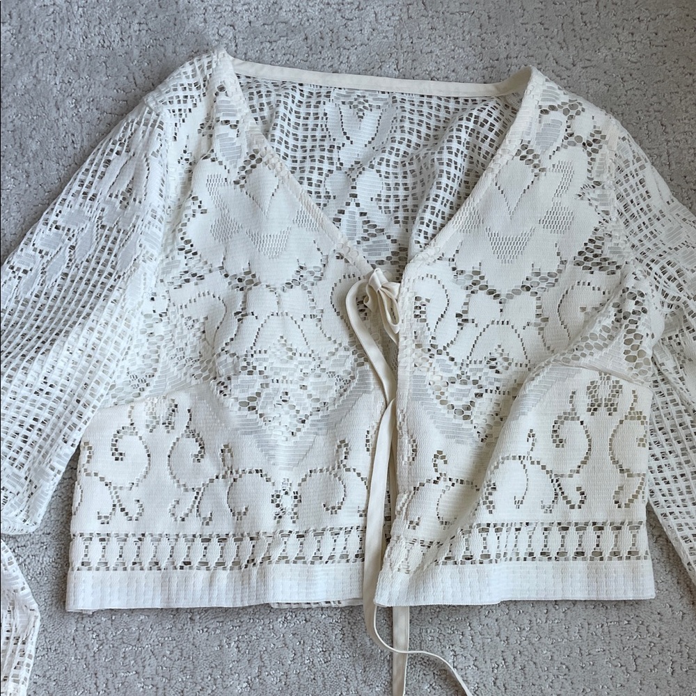 White Lace Tie-Front Cardigan